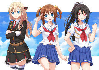 Anime girls schooluniform crossedarms blue 2 - their back free wallpaper