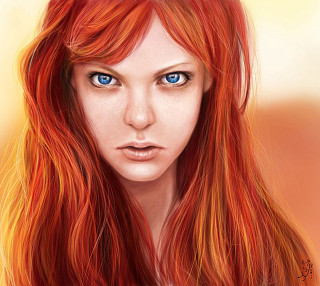 Woman red hair blue eyes 3 - figurative art free wallpaper