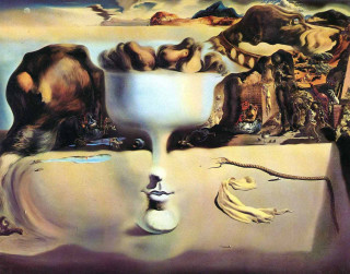 Bowl snake items surrounding painting - surrealist free wallpaper
