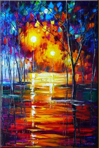 Sunset forest trees water painting - free rain wallpaper