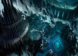 Mountain water pool giant structure - league of legends concept art free wallpaper