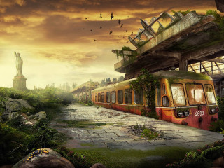 Train forest hillside cloudy sky - a train free wallpaper