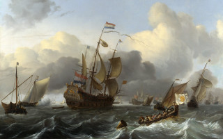 Fleet ships rough seas sky - a flemish baroque free wallpaper