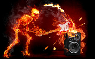 Guitar player fire background speaker - metal free wallpaper