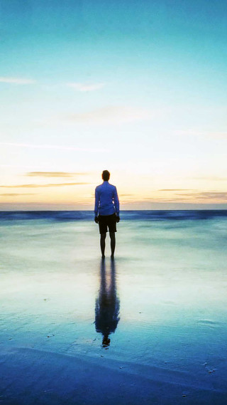Man beach ocean sunset silhouette - cinematic photography free wallpaper