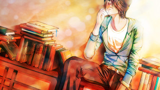Woman chair books table reading - cedric seaut keos masons free wallpaper