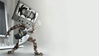 Small robot guitar computer monitor 2 - punk art free wallpaper