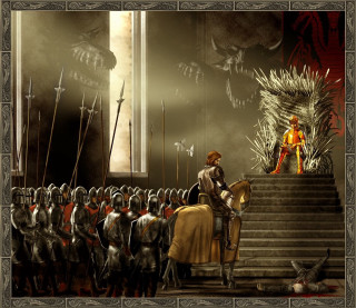 Man throne crowd people armor - a painting of a man free wallpaper