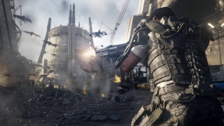 Futuristic man suit gun building 2 - futuristic free wallpaper