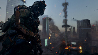 Futuristic man gun city smoke - a futuristic city in the background free wallpaper