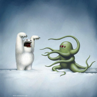 White monsters blue background couple - lovecraftian free wallpaper