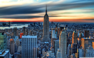 City skyline red traffic light - a matte painting free wallpaper for desktop
