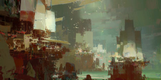 City life bustling buildings people - craig mullins free wallpaper
