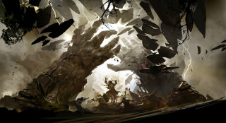 Giant tree hand group people - giant free wallpaper