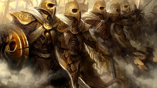 Knights armored group spears shields - dark fantasy art free wallpaper