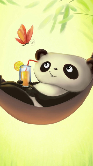 Panda hammock drink butterfly relaxing - ding guanpeng free wallpaper