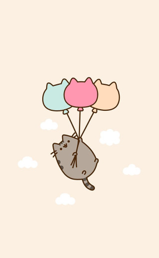 Cat flying balloons mouth cat - kitsch movement free wallpaper