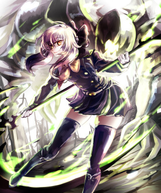 Woman short skirt sword green - her chest free wallpaper