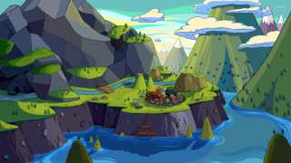 Cartoon island campsite river scenery - a small island free wallpaper
