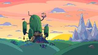 Cactus castle sunset pink sky - a cartoon scene free wallpaper