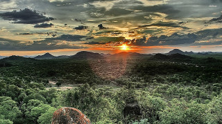 Sunset forest mountain range large - a mountain range in the background free wallpaper