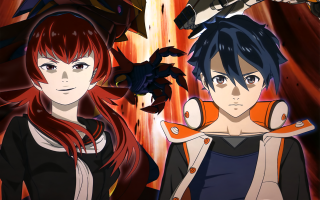 Anime characters red orange lights - a background free wallpaper