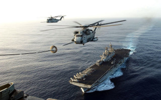Helicopter flying ship ocean another - action scene free wallpaper