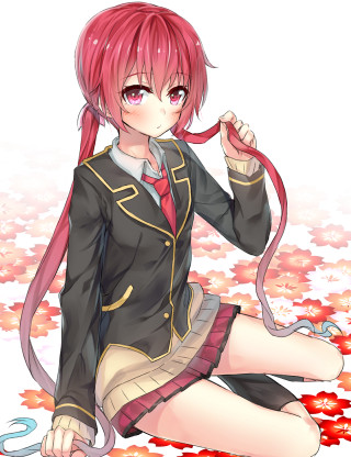 Pink hair girl autumn leaves - a black jacket free wallpaper