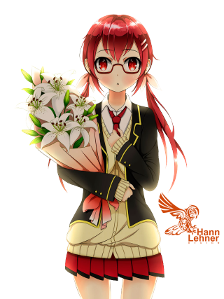 Girl red hair bouquet flowers - a red bow tie free wallpaper