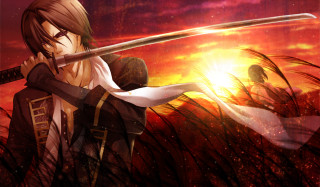Man holding sword sunset sky - arthur pan free wallpaper