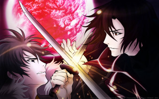 Anime characters swords red moon - a red moon free wallpaper
