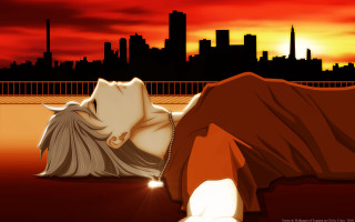 Woman laying ground city skyline - the ground in front free wallpaper