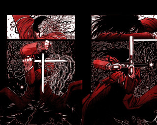 Red black woman sword man - a sword and a man free wallpaper