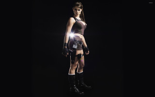 Woman shortskirt kneepads lit neo - her chest free wallpaper