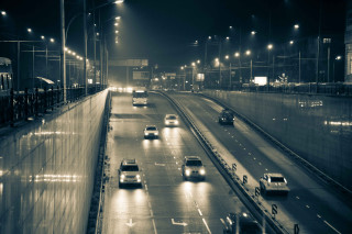 Black white highway night cars 2 - car free wallpaper