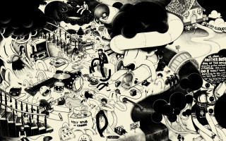 Black white drawing wall people - asaf hanuka free wallpaper
