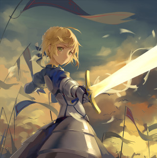 Woman holding sword sky clouds - heroic free wallpaper