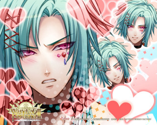 Bluehair pinkeyes heartbackground angelic portrait - blue hair free wallpaper