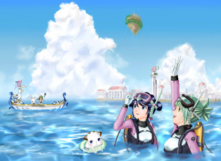 People water kite sky boat - two person free wallpaper