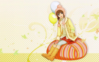 Girl sitting ball ballon hand - star and swirls free wallpaper