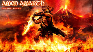 Horned man sword fire mountain - epic fantasy free wallpaper