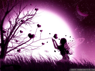 Girl heart balloon tree moon - a pink sky free wallpaper