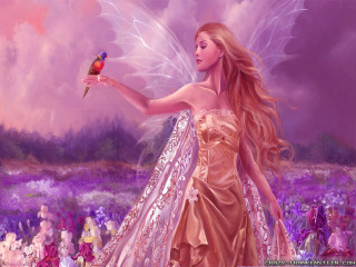 Beautiful woman dress holding bird - fantasy art free wallpaper