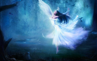 Woman flying woods white wings - a white angel free wallpaper