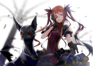 Woman red hair black cat - a black cat free wallpaper
