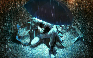 Person sitting umbrella rain analytical - analytical art free wallpaper