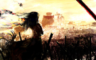 Woman city skyline bird flying 2 - a woman free wallpaper for desktop