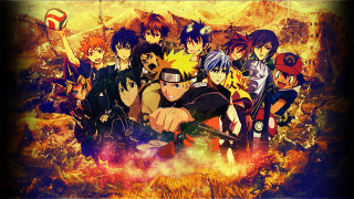Anime characters fire background flag - anime visual free wallpaper