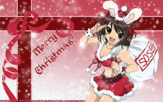 Girl red white outfit christmas - a red ribbon free wallpaper