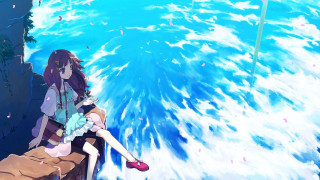 Girl ledge wave anime beach - a ledge in front free wallpaper